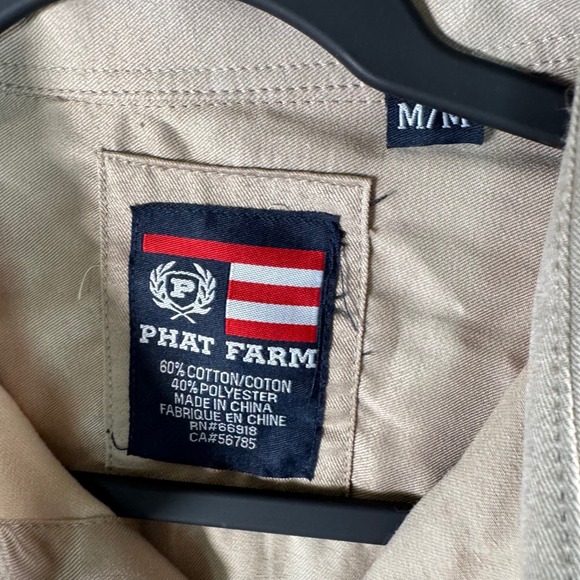 VTG Y2K Phat Farm Mens Tan Military Patch Button Up Shirt Airborne Long Sleeve M - Picture 4 of 8